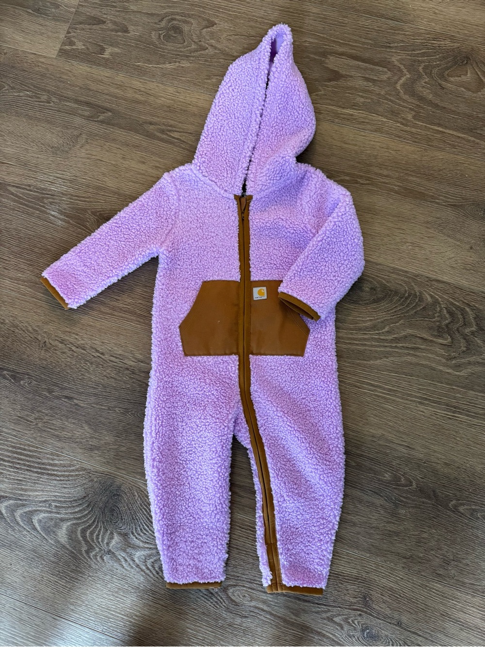 Carhartt Kids Lavender Sherpa Hooded One-Piece with Brown Pocket